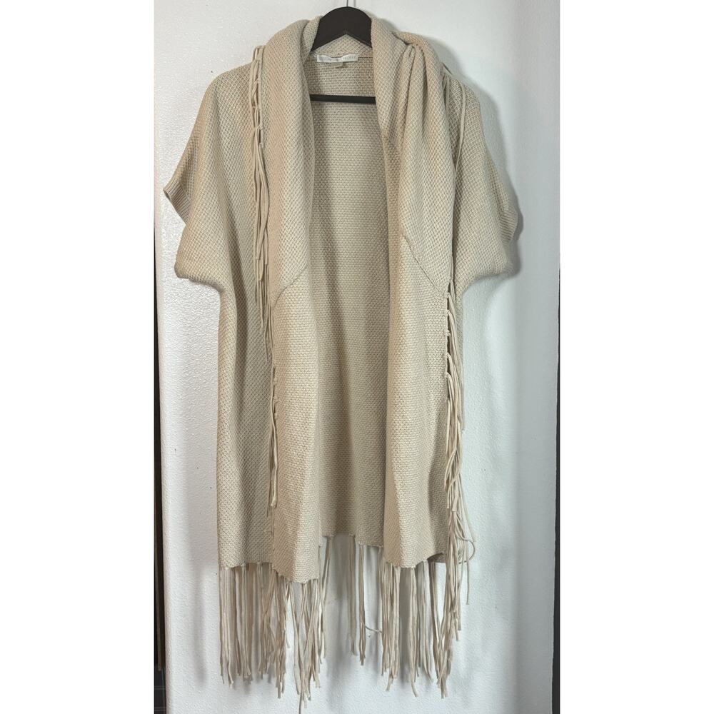 Boston Proper Cream Fringe Open Front Knit Cardigan